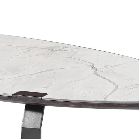 Table basse ovale Nova Jade Blanc détail plateau céramique