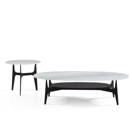 gamme coin canapé Table basse LACANAU plateau verre jade pied metal industriel