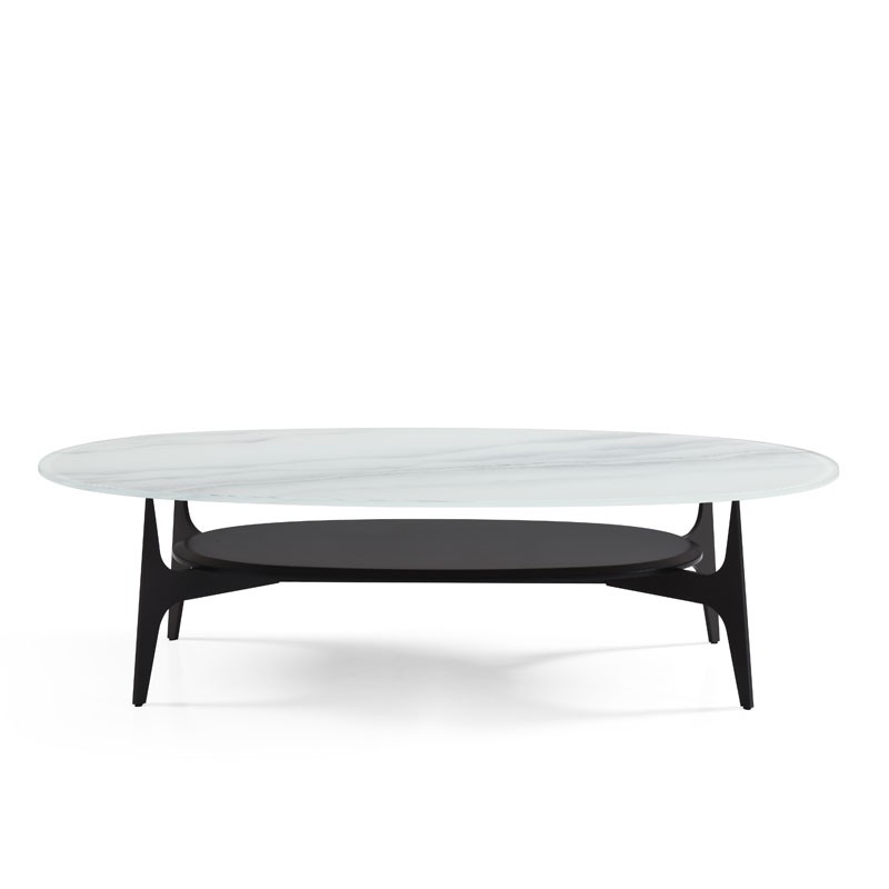 Table basse LACANAU plateau verre jade pied metal industriel