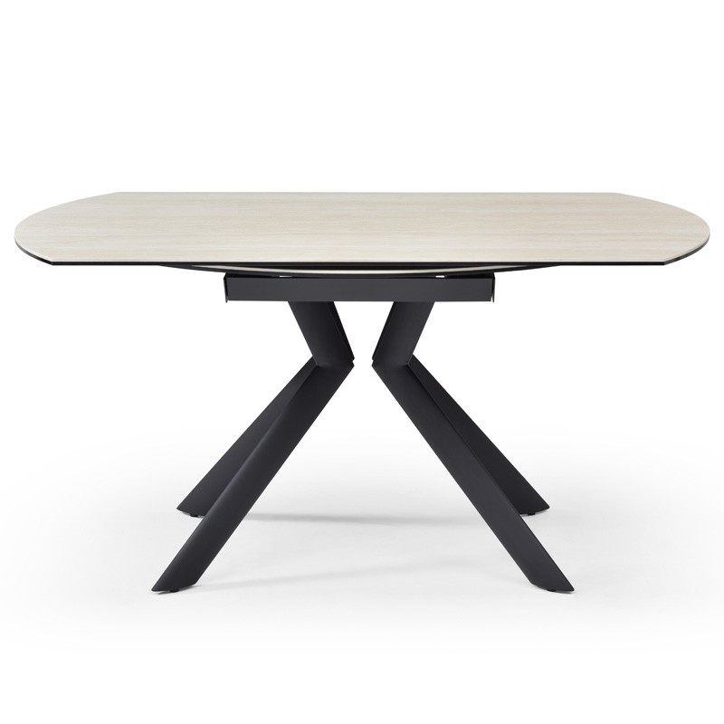 Table repas SOFIA 1500 ronde céramique travertin fermée vue profil