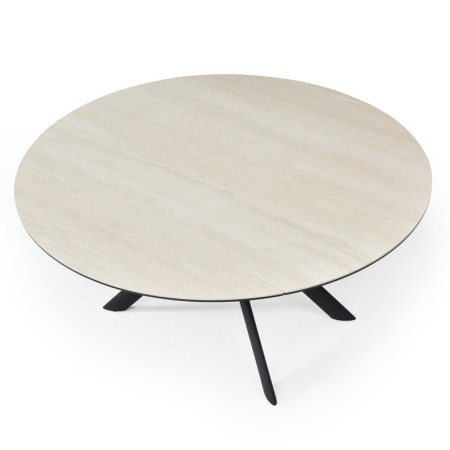 Table repas SOFIA 1500 ronde céramique travertin vue dessus