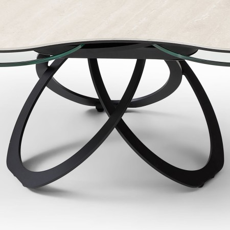 Table basse TREFLE pivotante ceramique Travertin detail pied