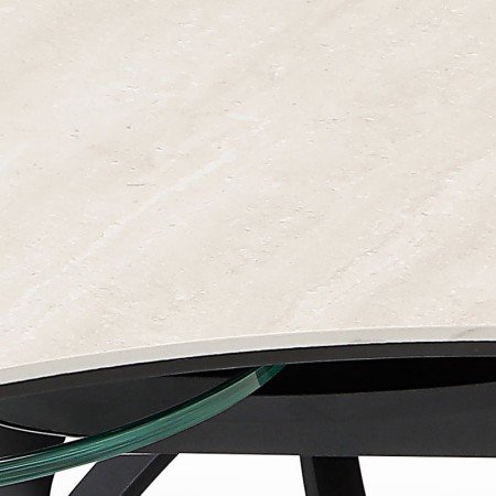 Table basse TREFLE pivotante detail ceramique Travertin