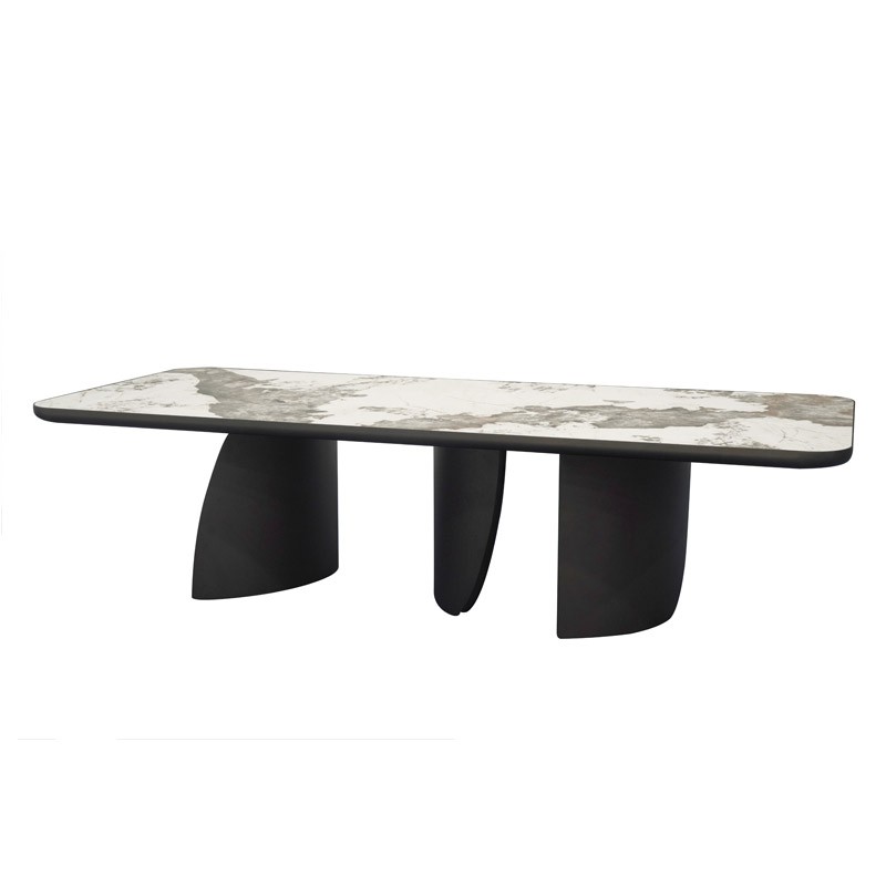 Table repas JOHANA céramique pandora pied bronze vue 3/4