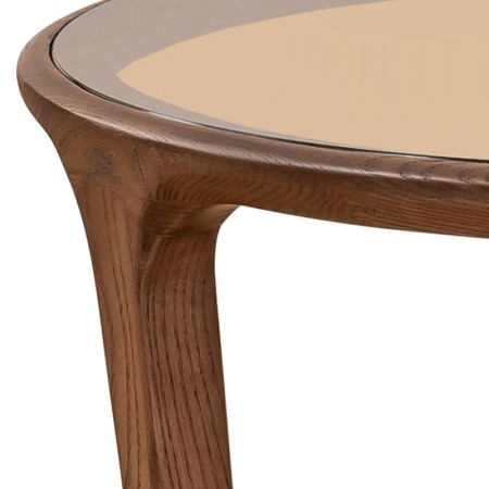 Table Basse SYMPHONIE PM bois verre sepia detail travail bois