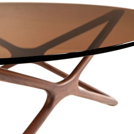Table Basse MELODIE bois verre sepia crois pied