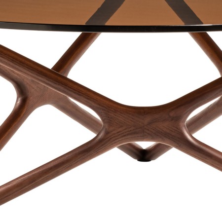 Table Basse MELODIE bois verre sepia zoom vue coté