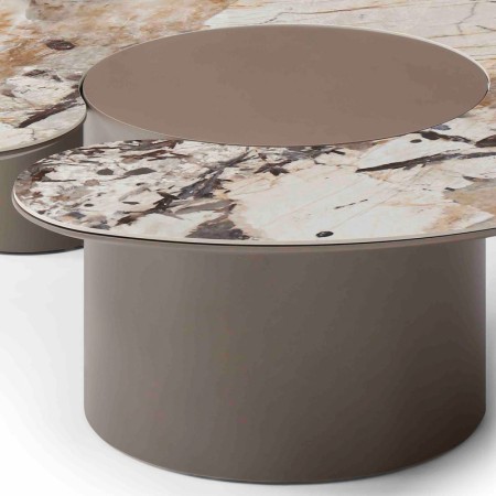 Table basse CASSIOPEE pied rond plateau céramique Martinelli en croissant