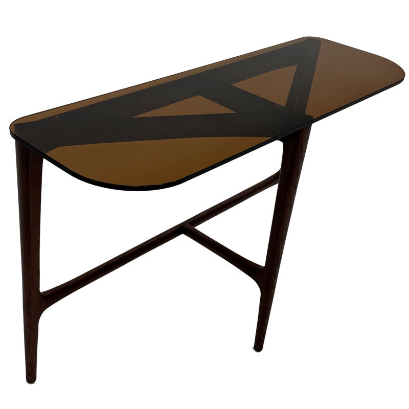 Console SYMPHONIE bois verre sepia vue 3/4 face