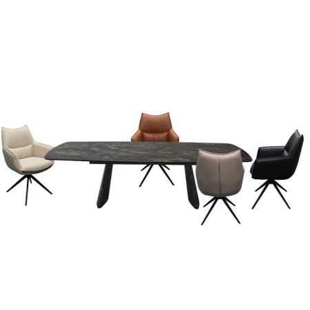 table repas tina ceramique vulcano pied bronze et chaises