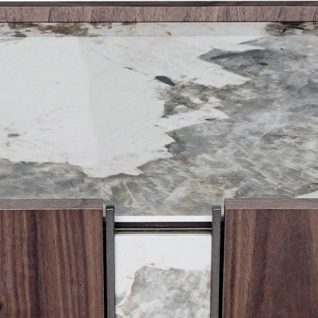 meuble TV EVA bois plateau ceramique detail ceramique & montant
