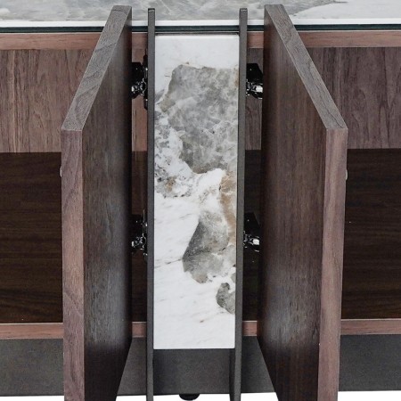 meuble TV EVA bois plateau ceramique detail montant portes