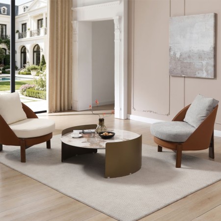 fauteuil COCOON coque pvc tissu gris dans salon