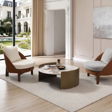 fauteuil COCOON coque pvc tissu blanc dans salon