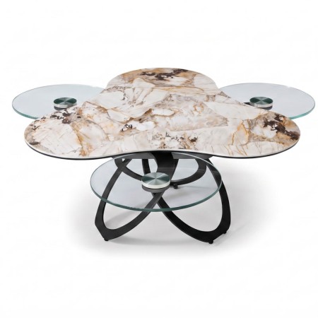 Table basse TREFLE pivotante detail ceramique patagonia ouverte