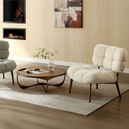 fauteuil nuage tissu blanc bois CHESTER vue salon