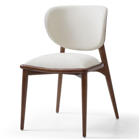 chaise repas vintage LAURA bois tissu blanc 3 4