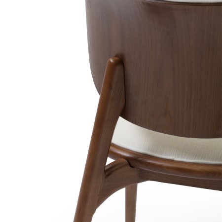 chaise repas vintage LAURA bois tissu blanc detail dos