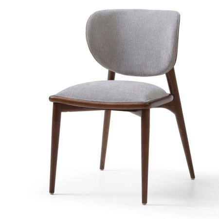 chaise repas vintage LAURA bois tissu gris vue 3/4