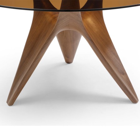table repas  detyail pied bois verre sepia laura