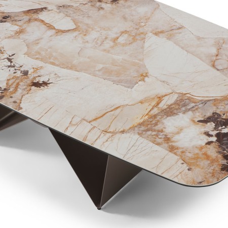 table repas STELLA pied metal zoom ceramique patagonia vue haute 3 4