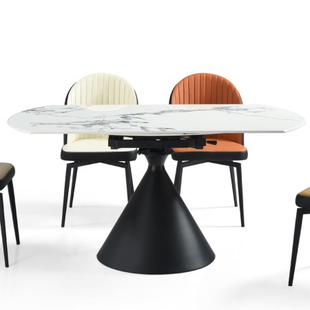 table repas ORNELLA pied conique pierre microcristaline PM zoom rallonge fermee