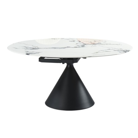 table repas ORNELLA pied conique pierre microcristaline PM rallonge ouverte