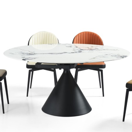 table repas ORNELLA pied conique pierre microcristaline GM rallonge ouverte