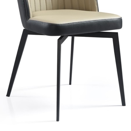 Chaise pivotante ORNELLA dossier pvc noir Tissu assise taupe detail pied