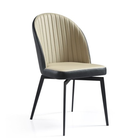 Chaise pivotante ORNELLA dossier pvc noir Tissu assise  taupe vue 3 4