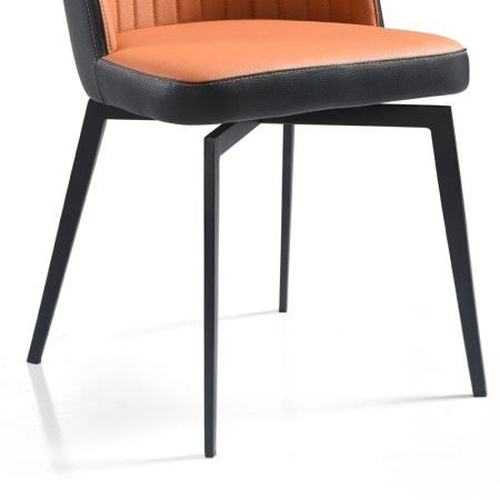Chaise pivotante ORNELLA dossier pvc noir Tissu assise orange detail pied