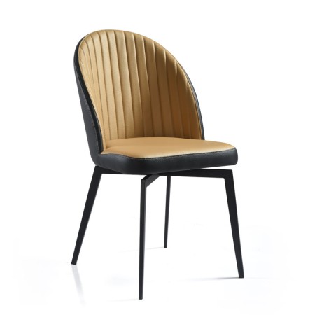 Chaise pivotante ORNELLA dossier pvc noir Tissu assise camel vue 3/4
