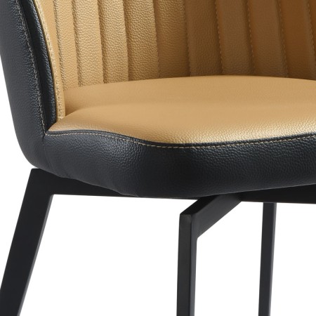 Chaise pivotante ORNELLA dossier pvc noir Tissu assise camel detail couture