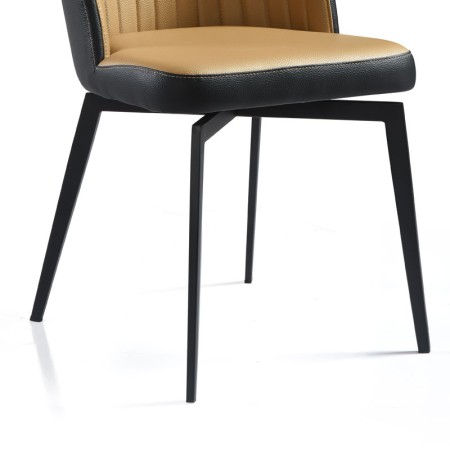 Chaise pivotante ORNELLA dossier pvc noir Tissu assise camel detail pied