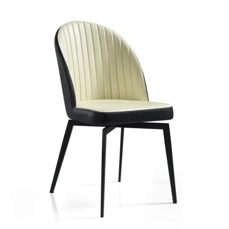 Chaise pivotante ORNELLA dossier pvc noir Tissu assise blanc 3 4