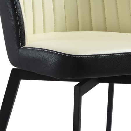 Chaise pivotante ORNELLA dossier pvc noir Tissu assise blanc detail couture
