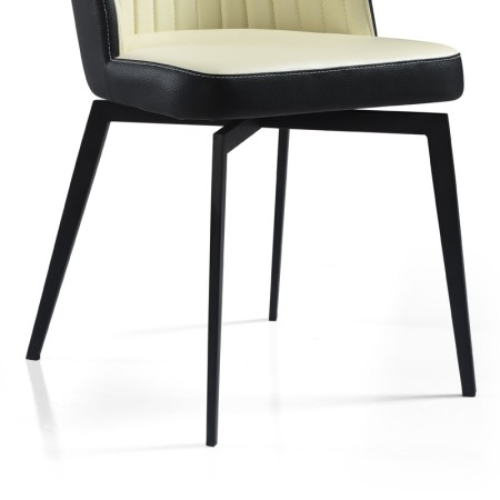 Chaise pivotante ORNELLA dossier pvc noir Tissu assise blanc detail pied