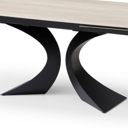 table repas OLYMPIA detail pietement metal rallonge ceramique travertin