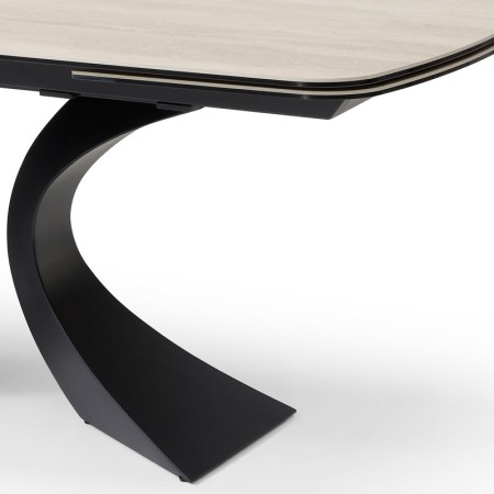 table repas OLYMPIA detail pied metal rallonge ceramique travertin