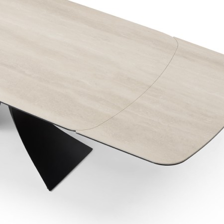 table repas OLYMPIA pied metal ceramique travertin zoom assemblage rallonge