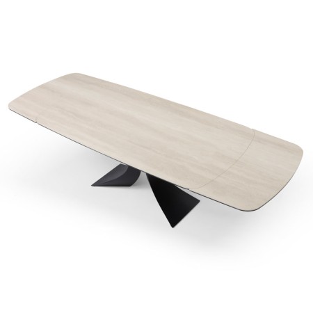 table repas OLYMPIA pied metal ceramique travertin vue dessu