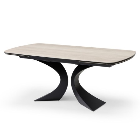 table repas OLYMPIA pied metal ceramique travertin 3 4