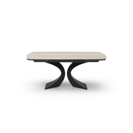 table repas OLYMPIA pied metal ceramique travertin fermee