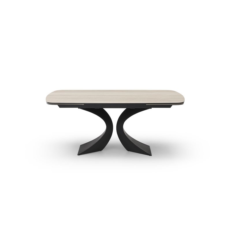 table repas OLYMPIA pied metal ceramique travertin fermee