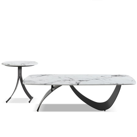 gamme table basse  coin canapé CORALIE pied metal zoom plateau pierre microcristaline