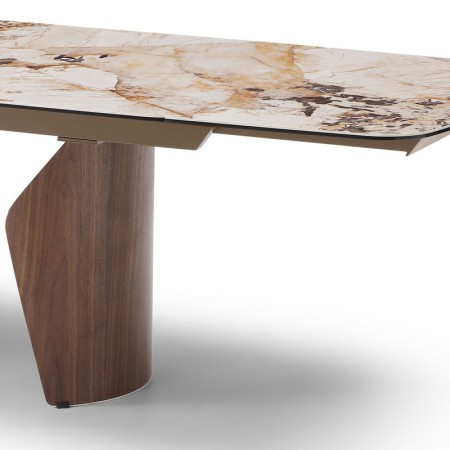 table repas CLEA pied metal noyer detail rallonge ceramique patagonia ouverte