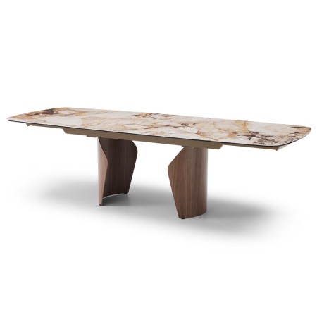 table repas CLEA pied metal noyer ceramique patagonia ouverte vue 3/4