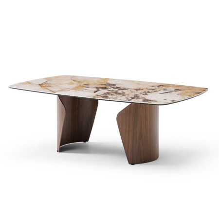 table basse CLEA pied metal noyer ceramique patagonia vue 3/4