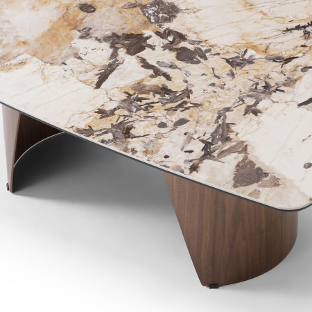 table basse CLEA zoom pied metal noyer ceramique patagonia vue haute 3/4