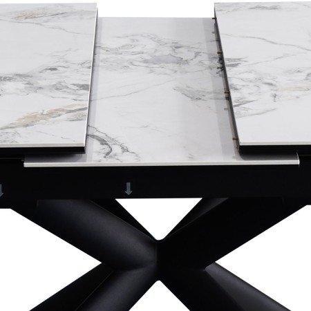 table repas virginia pied metal  ceramique cold jade accroche rallonge centrale